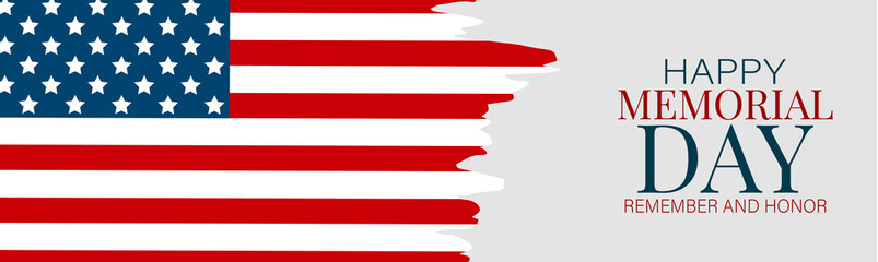 Memorial Day banner, website or newsletter header. Background with American national flag. United States of America holiday. Vector illustration.