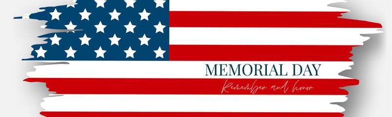 Memorial Day banner, website or newsletter header. Background with American national flag. United States of America holiday. Vector illustration.