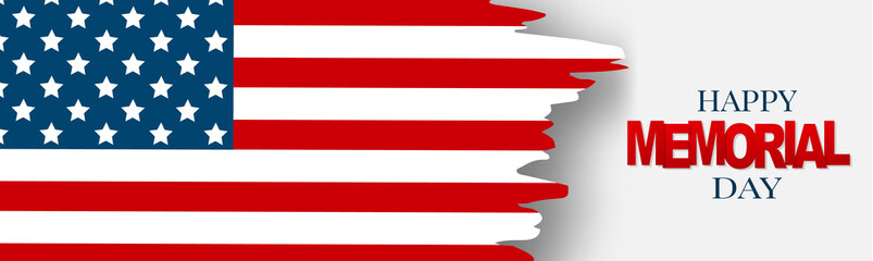 Memorial Day banner, website or newsletter header. Background with American national flag. United States of America holiday. Vector illustration.