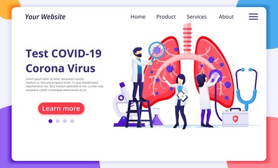 Pulmonology concept, doctors check human lungs for infections or problems by Covid-19 Corona virus. Modern flat web page design for website and mobile website development. Vector illustration