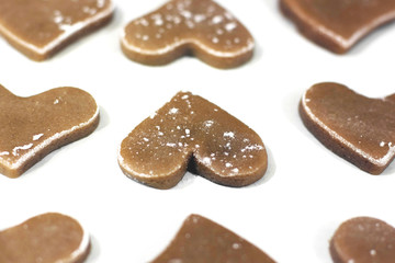 Heart shaped cookies on a white background
