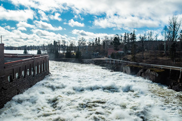 Hydroelectric power generation plant and Ankkapurha Industrial Museum at Kymijoki river, Finland.