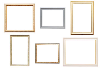 Set of 6 different vintage frames isolated on a white background. Mock up