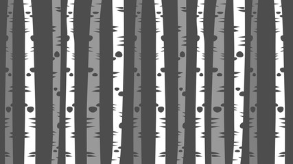 grey and white thin birch tree trunks design, decorative forest vector background