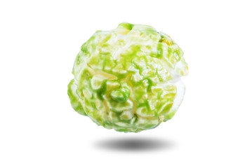 Sweet multicolor popcorn on a white isolated background