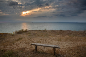 Obraz premium Bench with sea view. Sea coast, landscape.