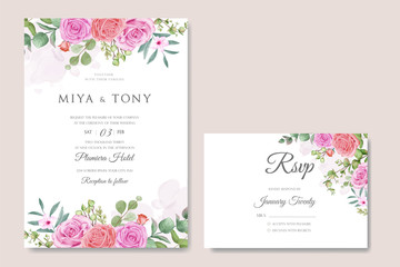 Fototapeta na wymiar Wedding invitation with lovely watercolor flowers