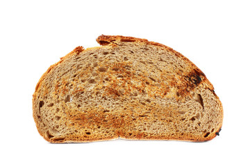 Slice of bread on a white background. Cut bread