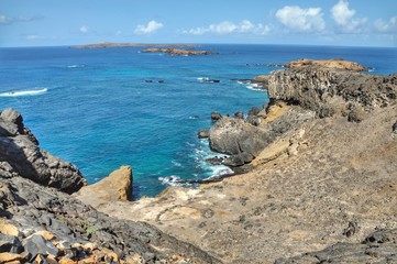 A rugged dry ridge on the coastline of Djeu in the Republic of Cabo Verde