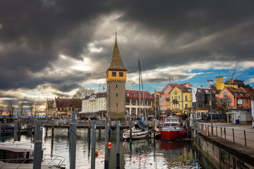 Port in old town Lindau by the Bodensee in Germany