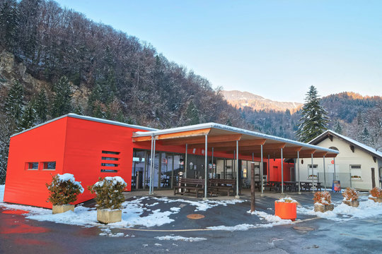 Store of Salt Mine Complex in winter Bex in Switzerland