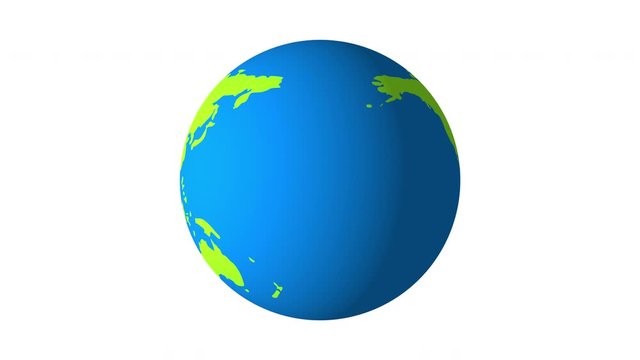 Cartoon Earth globe animation. Seamless loop rotation Isolated on white background. Ecology and recycle concept. 4k