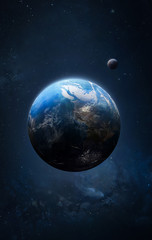 Fototapeta na wymiar Earth and moon in the space vertical wallpaper. Deep outer cosmos. Elements of this image furnished by NASA