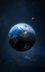 Papier Peint photo Pleine Lune arbre Terre et lune dans le fond d& 39 écran vertical de l& 39 espace. Cosmos extérieur profond. Éléments de cette image fournis par la NASA