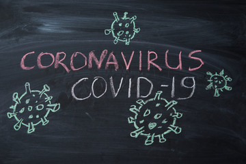 Fototapeta na wymiar Outbreak Warning. written white chalk on blackboard in connection with epidemic of coronavirus worldwide.
