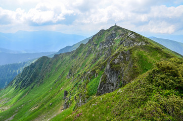 Picturesque Carpathian mountains landscape, view of mount Pip Ivan, Highest Peak of Marmarosy...