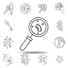 loupe laboratory equipment magnifying glass line icon. element of bacterium virus illustration icons. signs symbols can be used for web logo mobile app UI UX