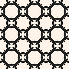 Vector seamless pattern with mosaic tiles. Monochrome geometric floral ornament, abstract background texture with carved grid, lattice, flower shapes. Black and white repeat design for textile, decor