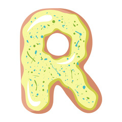 Letter of the donut alphabet on the white background