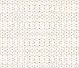 Golden vector seamless pattern. Luxury geometric triangular white and gold texture. Delicate linear grid, lattice, mesh, net, weave, thin lines. Subtle abstract background, repeat tiles. Modern design