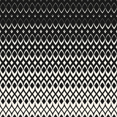 Vector halftone geometric pattern with diamond shapes, smooth mesh grid. Fashionable print texture. Stylish monochrome abstract background with gradient transition effect. Horizontally seamless design