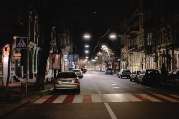 Empty street during night, Kyiv, Ukraine