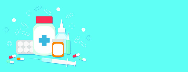 Blue banner with medications. Space for text