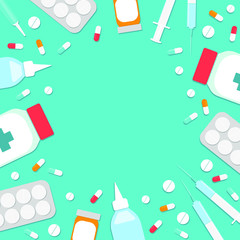 Green banner with medications. Space for text