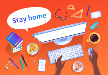 Stay Home concept vector top view illustration