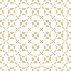 Vector golden ornament pattern in Asian style. White and gold elegant floral seamless texture with curved geometric shapes, crosses, circles, grid, lattice. Abstract repeatable ornamental background