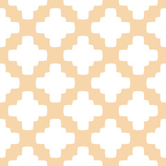 Simple abstract vector geometric seamless pattern in light pastel colors, white and yellow. Texture with square shapes, crosses, grid. Rustic style background. Repeat design for decor, fabric, cloth