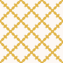 Vector geometric seamless pattern with flower silhouettes, curved shapes, grid, net, mesh, lattice. Stylish yellow and white texture. Abstract ornamental background. Repeat design for decor, fabric