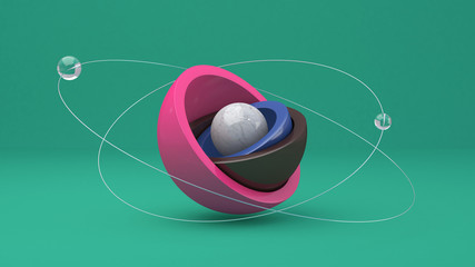 Blue, pink, brown hemispheres. Marble ball. Abstract illustration, 3d rendering. © dinachi