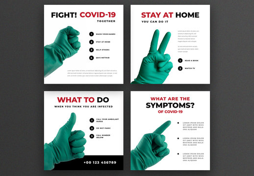 Coronavirus Social Media Layout Set with Green Gloves