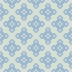 Vector ornamental seamless pattern. Elegant geometric background with rounded flower figures, repeat tiles. Ornament texture in vintage colors, pale green and soft blue. Repeat design for decoration