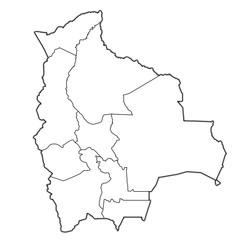 territories of regions on administration map of Bolivia