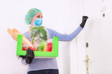 Home delivery food during virus outbreak, coronavirus panic and pandemics. Stay safe!