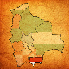 territory of Tarija region on administration map of Bolivia