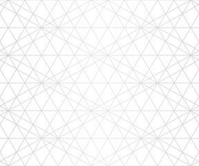 Silver lines pattern. Vector geometric seamless texture with delicate grid, lattice, net, thin diagonal lines, rhombuses, triangles. Abstract white and gray graphic background. Subtle repeat design