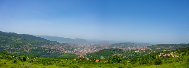 Fototapeta na wymiar View to the foogy city of Sarajevo in Bosnia and Herzegovina