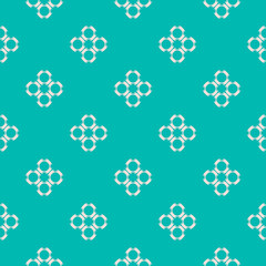 Vector minimalist geometric floral seamless pattern. Turquoise and pink color. Simple abstract background texture with small circles, floral silhouettes. Minimal repeat design for decor, wallpapers