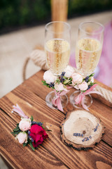 Fototapeta na wymiar two glasses of champagne at the wedding table
