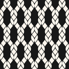 Naklejka premium Vector fishnet seamless pattern. Black and white geometric nautical texture with net, mesh, weave, knitting, grid, lattice, fabric, ropes. Simple abstract monochrome background. Repeatable design