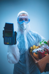 Home delivery food during virus outbreak, coronavirus panic and pandemics. Stay safe!