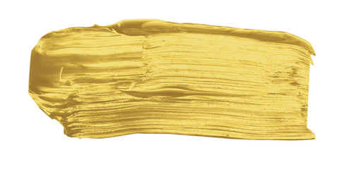 Acrylic hand painted gold brush stroke isolated on white background - design element, clip art