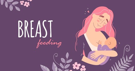 Beautiful young mother breastfeeds her baby. A woman hugs a baby and feeds it with breast milk.