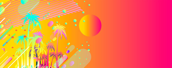 Bright palm trees summer backgrounds colorful 3d holiday vector illustration. Comfortable background graphic design poster flyer leaflet party