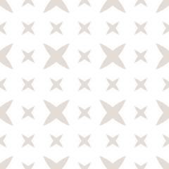 Subtle minimalist geometric seamless pattern with small crosses, abstract flowers. Simple vector texture. White and beige minimal background. Repeatable design for decor, covering, wallpapers, fabric