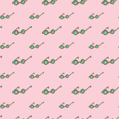 Sunglasses seamless pattern on pink background. Summer clothes and accessories. Cartoon doodle watercolor sketch illustration can be used in cards, posters, flyers, banners, logo, clothes design