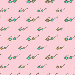 Sunglasses seamless pattern on pink background. Summer clothes and accessories. Cartoon doodle watercolor sketch illustration can be used in cards, posters, flyers, banners, logo, clothes design